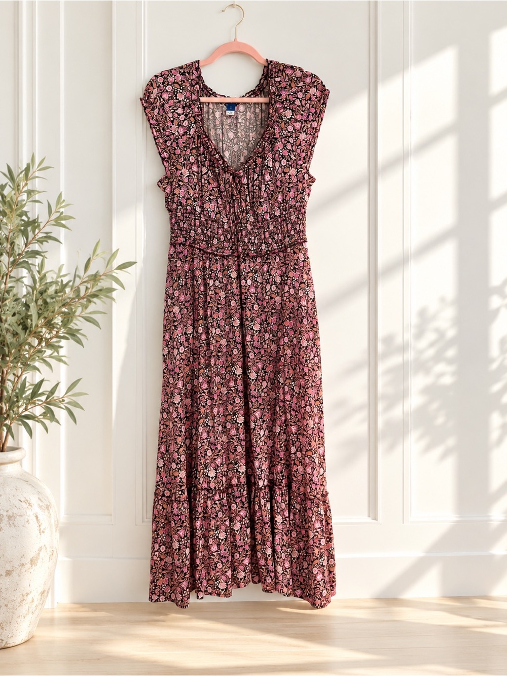 Old Navy Rose-Pink Floral Smocked Maxi Dress